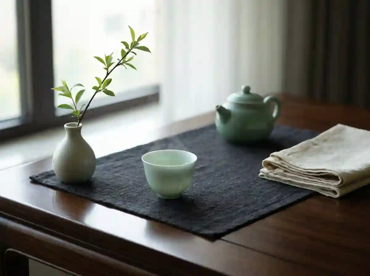 Traditional Chinese aesthetic arts showing calligraphy brush, tea utensils, and quiet elegance