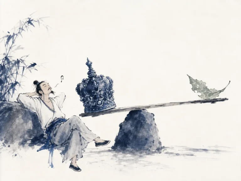 Yin and yang balanced landscape featuring light catching mountain ridges while dark valleys rest in quiet shadow in traditional literati monochrome wash, illustrating the mutual arising of opposites and effortless wordless teaching on ChiDestiny