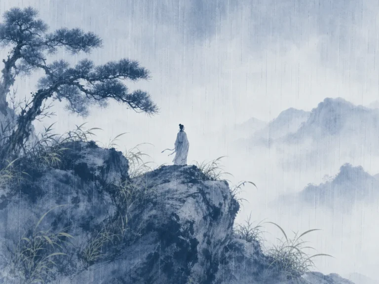 Leader figure standing beside open wooden gate allowing travelers to walk freely without micro-direction in minimalist Chinese ink wash emphasizing spaciousness, illustrating impartial leadership that gives team members room to breathe on ChiDestiny