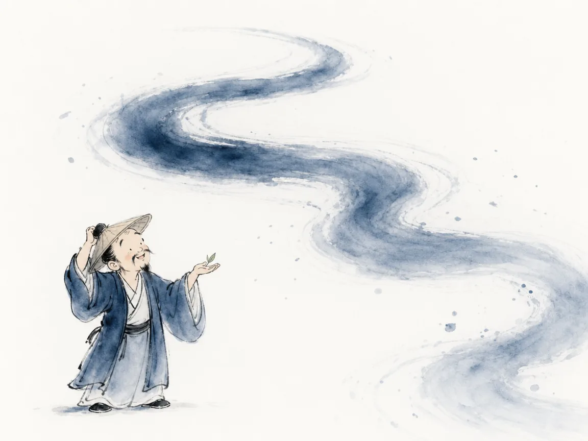 Subtle misty horizon dissolving boundaries between distant peaks and infinite open sky in atmospheric gradient ink wash, illustrating the formless, soundless, and intangible nature of the primordial Tao on ChiDestiny