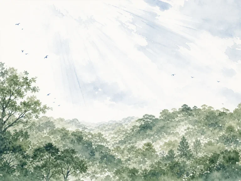 Sunlight warming hillside vineyard while gardener watches from distance without intrusive chains in radiant landscape wash with atmospheric perspective, illustrating mentoring others without demanding credit or claiming possession on ChiDestiny