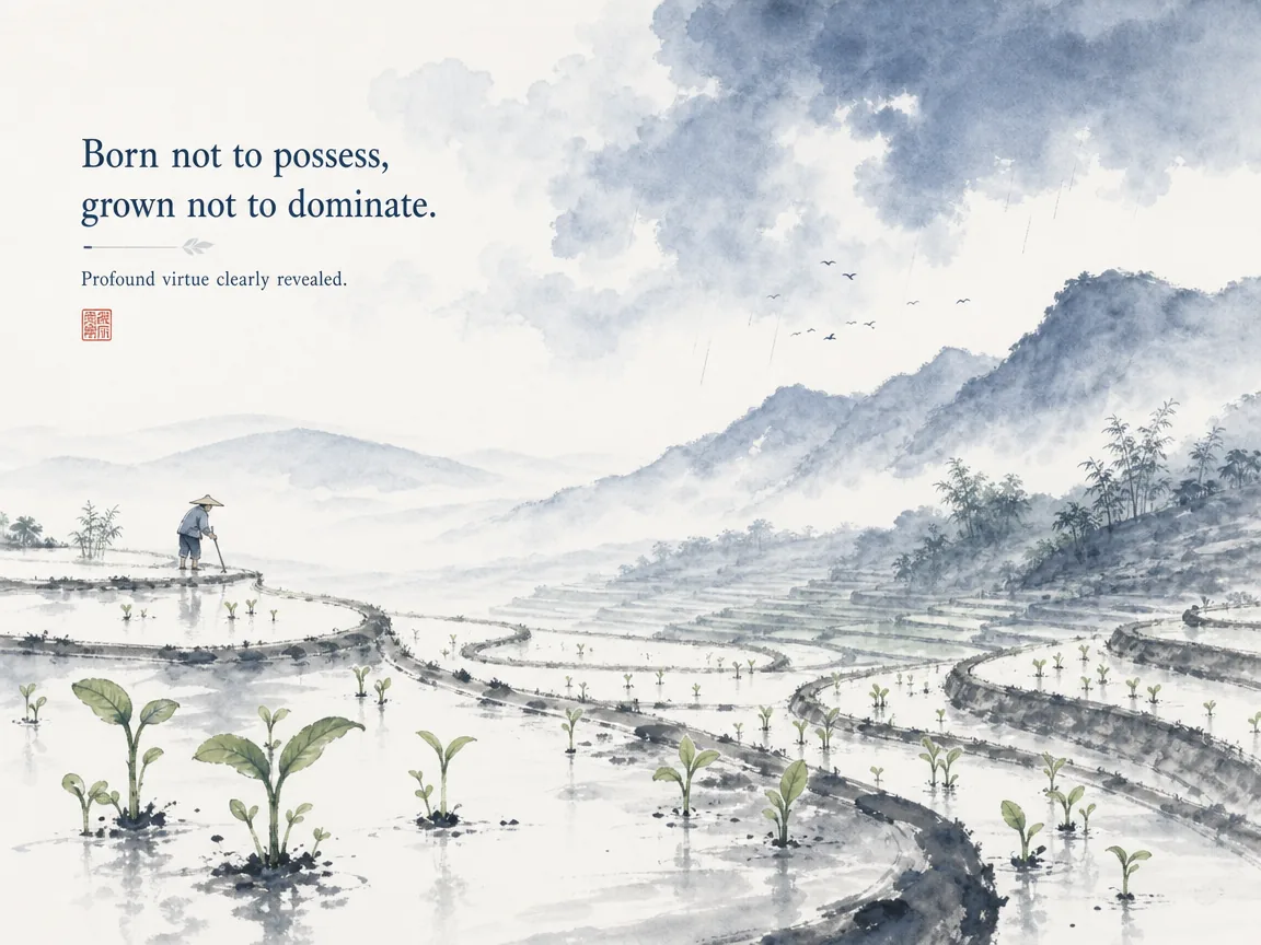 Gardener gently propping up young sapling with loose twine that allows free movement in wind in nurturing botanical Chinese ink painting, illustrating fostering growth in others without imposing possessive control on ChiDestiny
