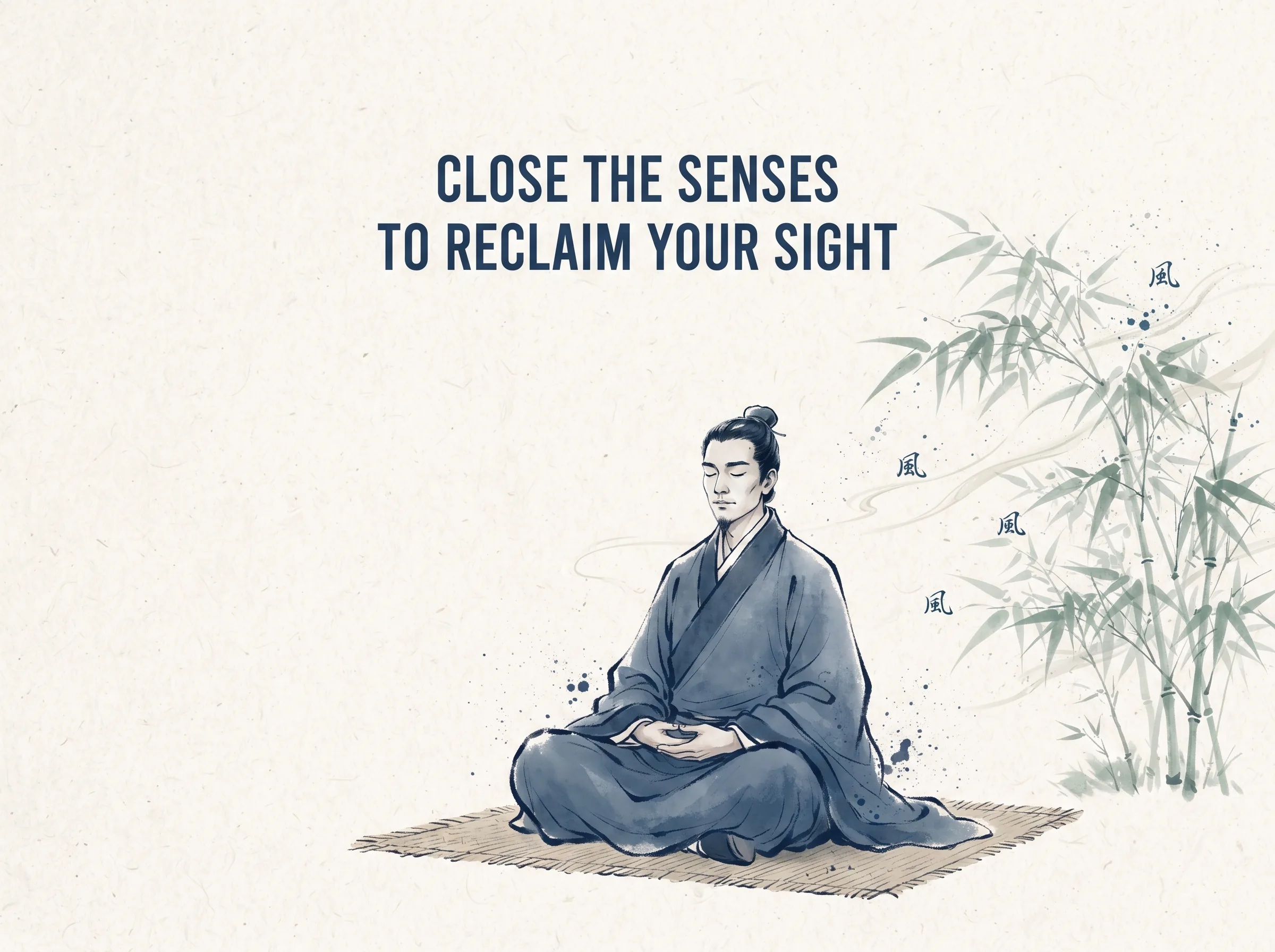 DROP THE CONTROLLER, EMBRACE THE SKY in contemporary literati Chinese ink cartoon style with Prussian blue ink wash, sage green accents, and Xuan paper negative space, illustrating 放下掌控的释然：疲惫的都市行者坐在古石旁，把日程表与紧密的时间秒表丢入溪流，任其漂走，仰望天边舒展的闲云, embodying 在 '## Closing: Returning to the Larger Order' 核心论述段落后 on ChiDestiny
