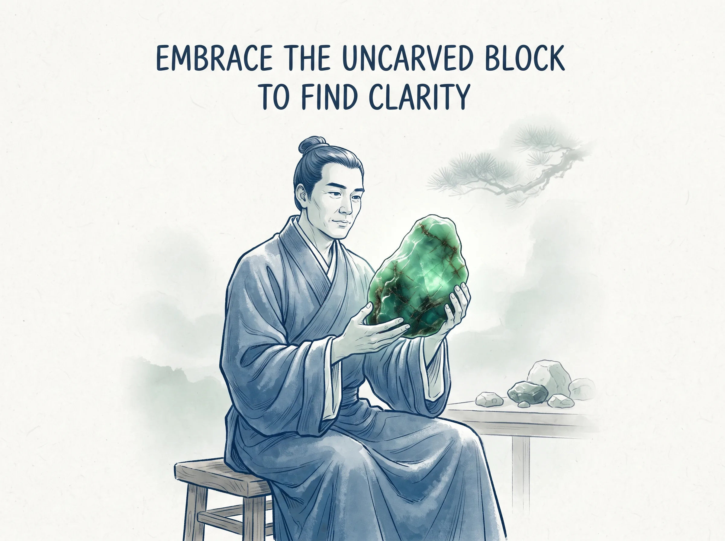 RELEASE THE TARGET TO HIT THE MARK in contemporary literati Chinese ink cartoon style with Prussian blue ink wash, sage green accents, and Xuan paper negative space, illustrating 忘怀得失重获轻盈：弓箭手放下对靶心与金牌的执念，只是享受拉开长弓时清风穿过指尖的纯粹快意，羽箭如流星般自然命中, embodying 在 '## Moving Forward' 核心论述段落后 on ChiDestiny