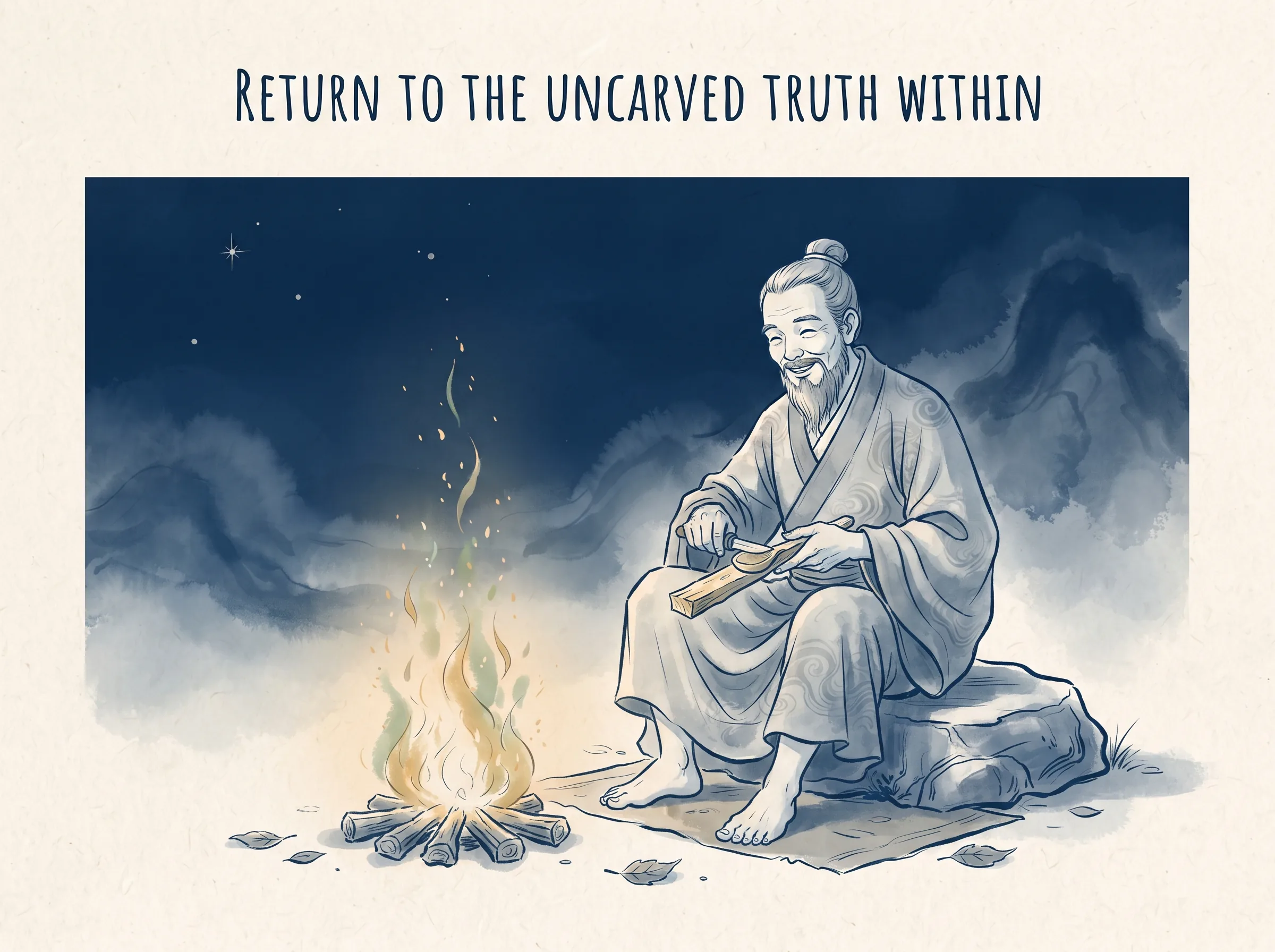 YOU OWN WHAT YOU DO NOT CLING TO in contemporary literati Chinese ink cartoon style with Prussian blue ink wash, sage green accents, and Xuan paper negative space, illustrating 江上清风山间明月：真正的拥有不是将万物锁进私人保险柜，而是能与天地同呼吸，清风过耳、明月入怀，取之不尽用之不竭, embodying 在 '## What to Do Next' 核心论述段落后 on ChiDestiny