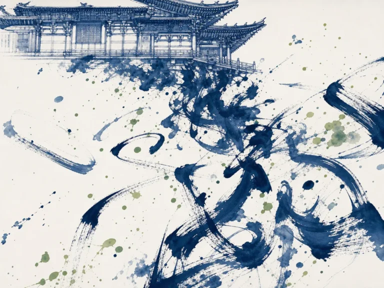 Solitary traveler with loose hemp robes walking leisurely along a high mountain pass amid light fog in ethereal atmospheric ink wash expressing breezy detachment and open mountain vistas, illustrating the literati virtue of Xiaosan (Spacious Ease), maintaining unhurried spiritual lightness amid worldly duty on ChiDestiny