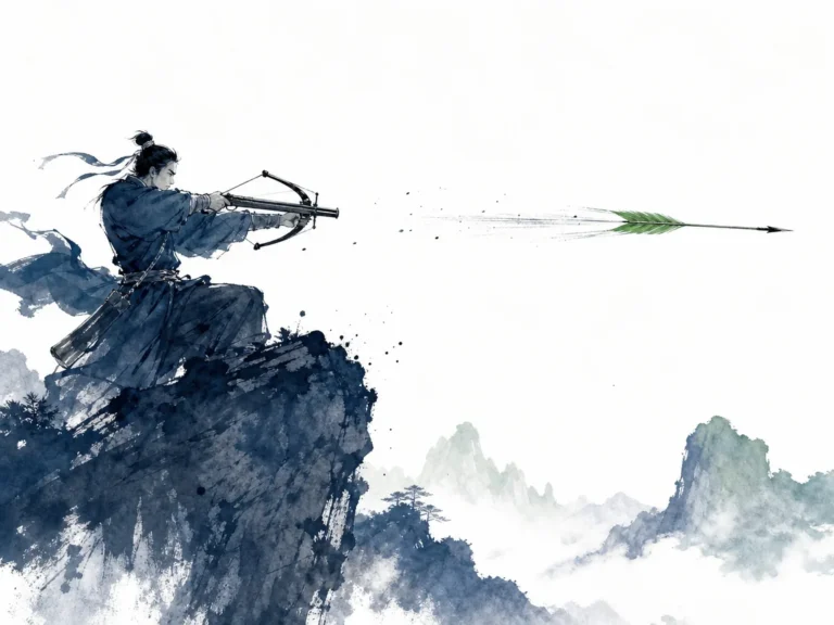 Falcon perched atop dizzying vertical mountain precipice folding wings to dive with lightning speed at dawn in breathtaking vertical Chinese landscape wash with sharp directional energy, illustrating maximizing decisive impact by combining steep positional disparity with rapid short-range execution on ChiDestiny