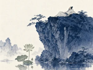 Imposing stone fortress wall blending seamlessly into sheer granite mountain cliff beneath tranquil open skies in structured architectural Chinese ink painting with rugged mineral textures, illustrating establishing invulnerability through defense and patiently waiting for external vulnerability to emerge on ChiDestiny