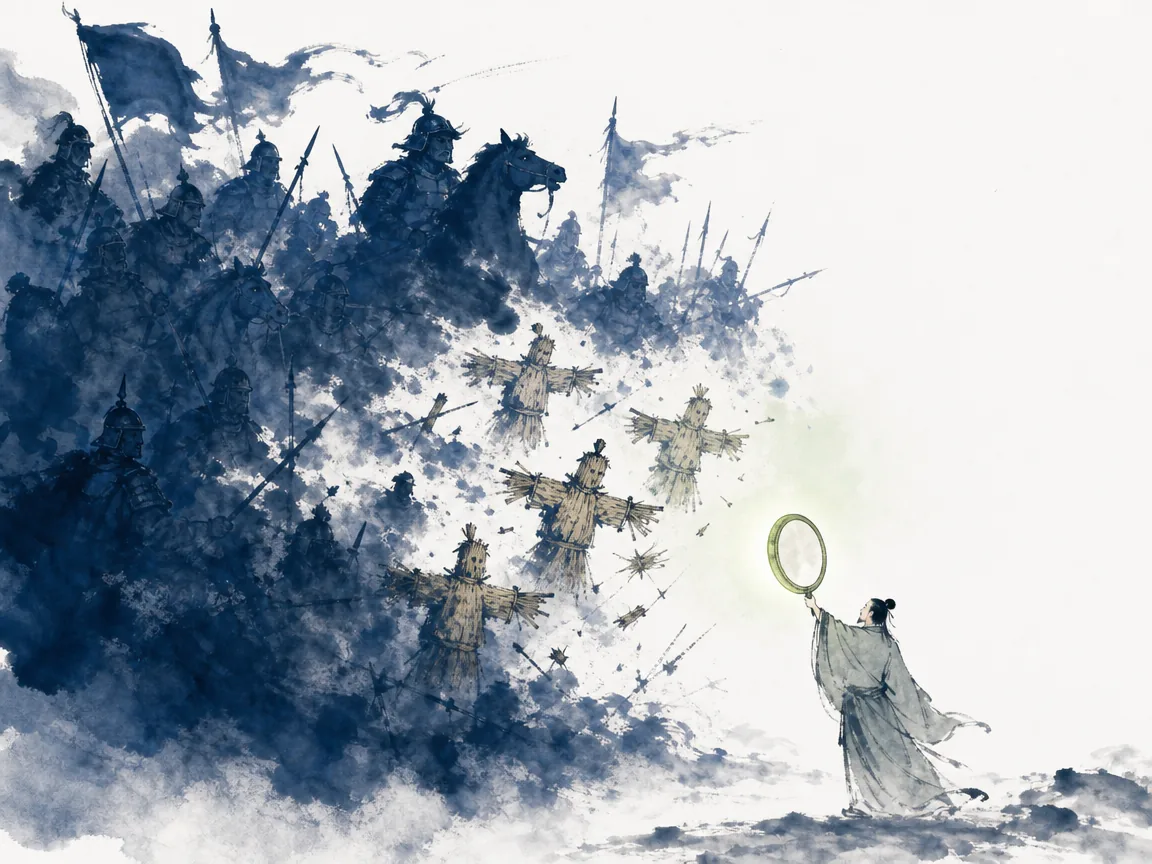 Clear magnifying crystal revealing true wood grain beneath painted gold foil on ancient lacquered screen in refined still-life Chinese ink wash with sharp focus and delicate transparent washes, illustrating cutting through deceptive narratives and cognitive noise to perceive ground reality on ChiDestiny