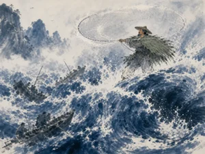 Swallow darting nimbly through gusty mountain canyon winds, adjusting wings effortlessly to every air current in agile light-footed Chinese bird and landscape painting in delicate ink, illustrating converting ambiguity and turbulence into operational agility and unexpected opportunities on ChiDestiny