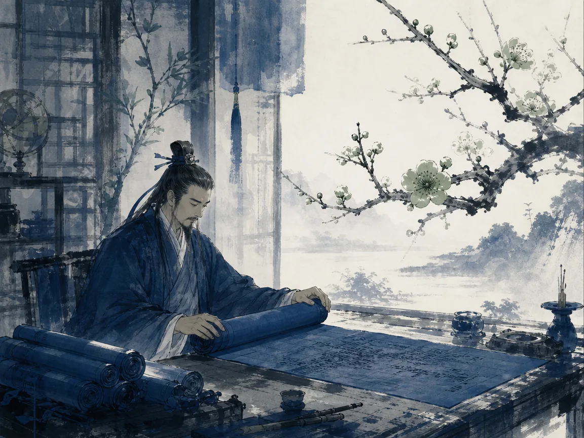 Old master archer carefully oiling bowstring and balancing arrows in quiet workshop on quiet morning before tournament in tranquil artisan studio wash in classical Chinese literati monochrome, illustrating the deepest truth that success is forged in unseen preparation rather than frantic last-minute effort on ChiDestiny