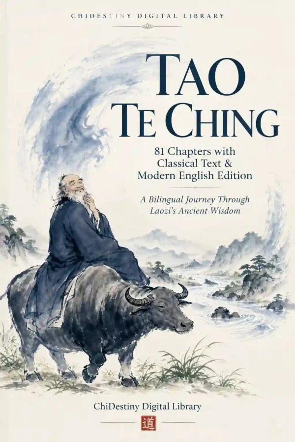 Tao Te Ching PDF English translation ebook cover by Laozi, featuring Daoist philosophy and ancient Chinese wisdom on ChiDestiny