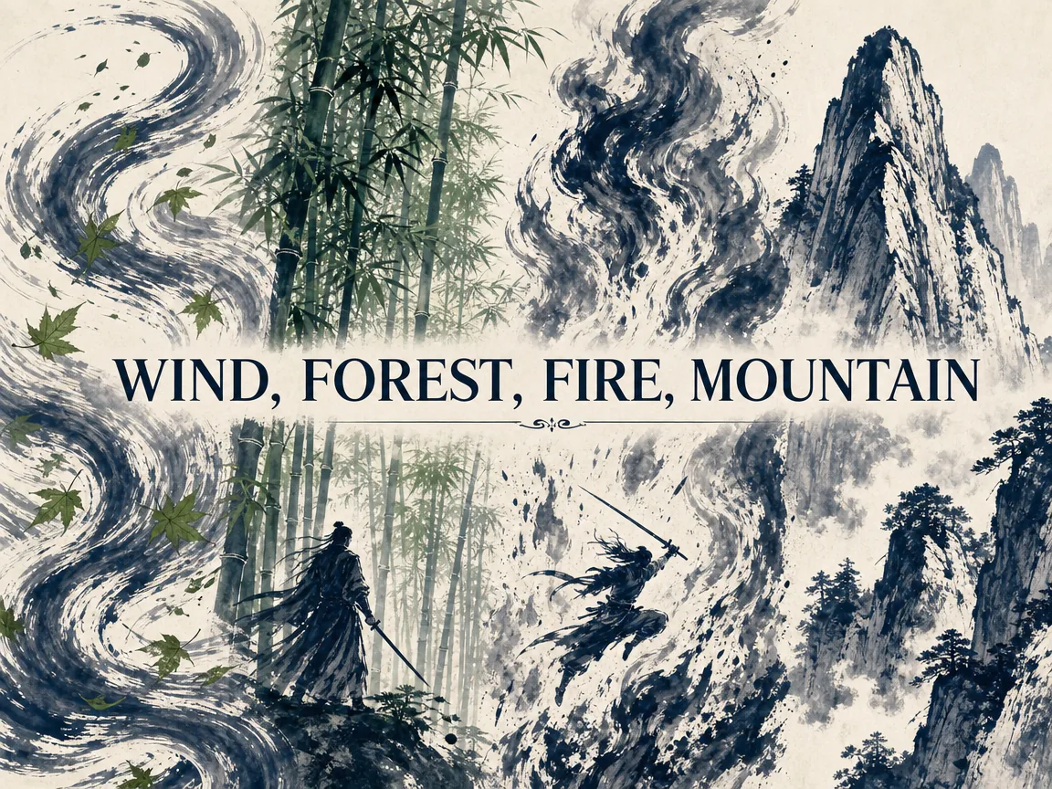 a winding mountain ridge showing a clogged gridlock of heavy noisy army supply wagons on the main pass, while a nimble light-footed team breezes up a quiet scenic shortcut pathway reaching the summit first, Prussian blue mountain silhouettes in contemporary literati Chinese ink cartoon style with Prussian blue ink wash, sage green accents, and Xuan paper negative space, illustrating turn the roundabout into the direct, embodying 盘山公路堵满了争先恐后的庞大战车队伍，旁边一条曲径通幽的蜿蜒竹林小道上，精干小队早已轻松登顶 on ChiDestiny