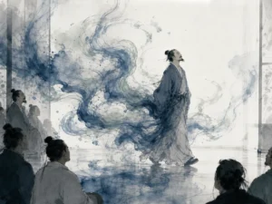 Dynamic calligraphic brushstroke displaying flying-white dry ink texture radiating vital motion across paper in kinetic high-energy Chinese ink wash featuring sweeping calligraphic momentum, illustrating Xie He's first principle of Qi Yun Sheng Dong, the authentic vitality and spirit resonance of living art on ChiDestiny