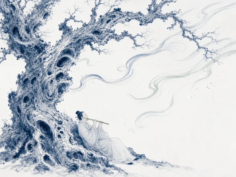 Figure gazing into fragmented reflective glass screens where mirrors dissolve into fluttering butterfly wings in surreal modern Chinese ink wash with delicate line work, illustrating transcending rigid cognitive biases through the butterfly dream perspective on ChiDestiny