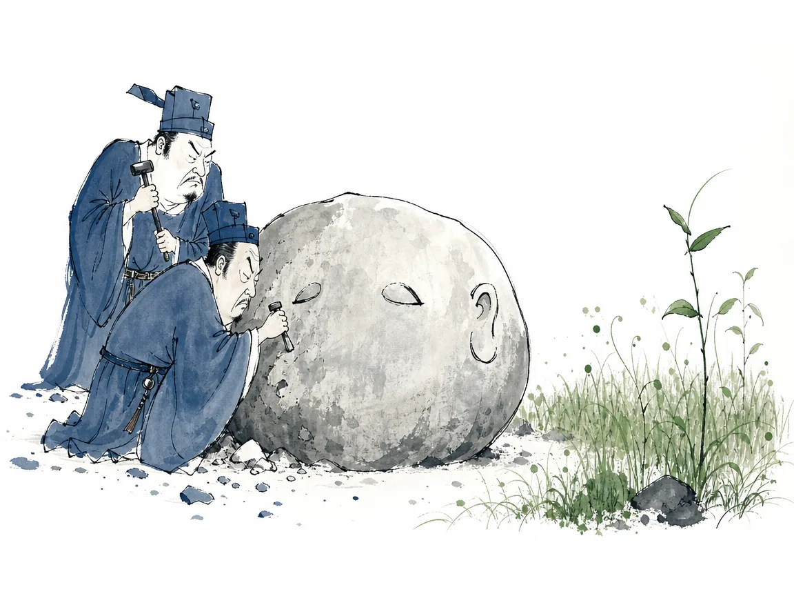 Delicate wildflower thriving naturally in rocky soil while heavy golden gardening shears lie open beside it in subtle Chinese botanical ink wash emphasizing wild spontaneity, illustrating restraining the urge to over-help and micromanage others' lives on ChiDestiny