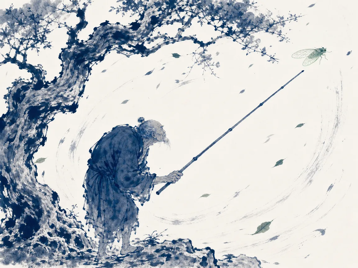 Swimmer emerging effortlessly and smiling from violent churning whirlpool beneath towering granite waterfall in powerful dynamic water strokes meeting calm human grace in ink, illustrating navigating turbulent currents by following water's nature rather than fighting force on ChiDestiny