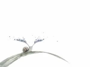 Magnifying glass focused on two tiny beetles wrestling on leaf while towering Himalayas rise silently behind in humorous and profound ink cartoon contrasting miniature and cosmic scale, illustrating releasing petty workplace and social media feuds through cosmic perspective on ChiDestiny